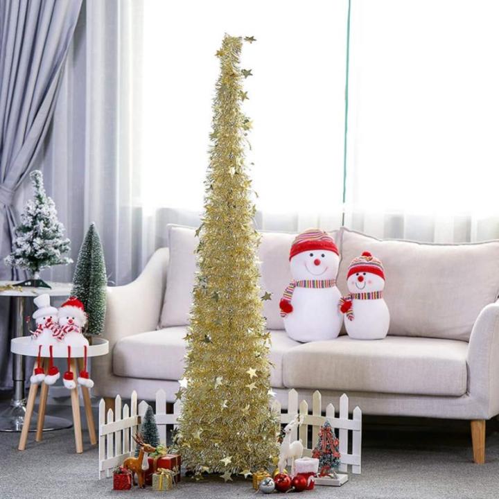 Lametta-pop-up-Weihnachtsbaum, einfach zu montierender, zusammenklappbarer künstlicher Bleistift-Weihnachtsbaum mit glänzenden Pailletten für die heimdekoration – silbriger 4.