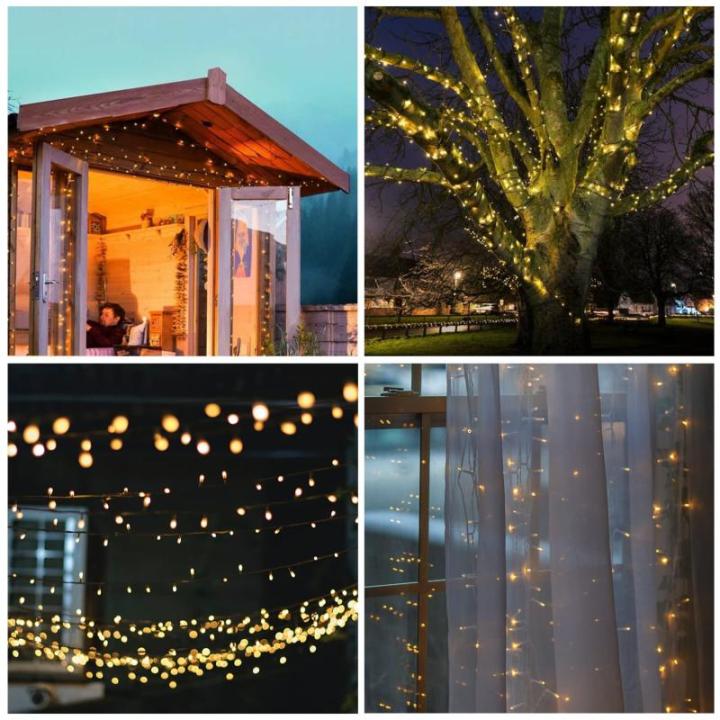 Lichtsnoer van 10 m, 150 leds, voor binnen en buiten, 31 V, kerstverlichting met 8 modi en geheugenfunctie, warmwit