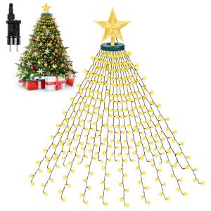 Lichtsnoer kerstboom met ring en topper ster, 400 leds, kerstverlichting, warmwit, 2 m x 16 strengen, 8 modi, waterdichte kerstverlichting, binnen en buiten, voor Kerstmis