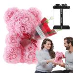 Valentijnsdag rozenbeer cadeau voor haar rozenbeer schattige teddybeer, kunstrozenbeer met rozenboeket, romantische rozen teddybeer cadeau voor Kerstmis