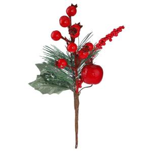 Weihnachtsstiele mit weißen Beeren, 12 Stück, künstliche immergrüne Kiefer(Red)