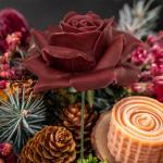 Kunstrozenbloemen met steel als kunstmatige decoratieve rozen van was, 10 bordeauxrode rozenblaadjes als echt voor bloemstukken, bloemendecoratie, waxrozen als kunstrozen, begraafp