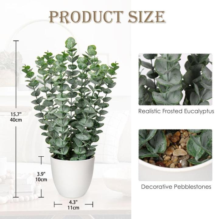 Kunstplant eucalyptus kunstplant lijkt op echte kamerplanten, decoratieve planten in witte pot, hoogte 40 cm