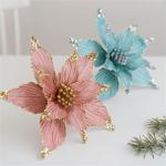 5 Stück Weihnachtsblume, Glitzer Weihnachtsblumen Weihnachtsstern, Simulation Künstliche Weihnachtsblumen, für Weihnachtsbaumschmuck Hochzeit Party Kranz Dekor (Smaragdgrün,25 