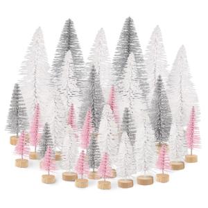 30 stuks mini-kunstkerstboom glitter sisal sneeuw miniatuur kerstboom wit roze zilver decoratie kerstversiering party cadeau