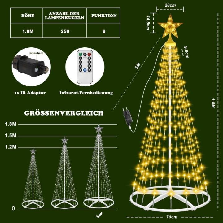 Kerstboom, metaal, grote kegelvorm, 250 leds, lichtboom, 8 modi, timer, waterdicht, kerstverlichting, buitenverlichting, kerstverlichting voor tuin, balkon, kerstdecoratie buiten, 