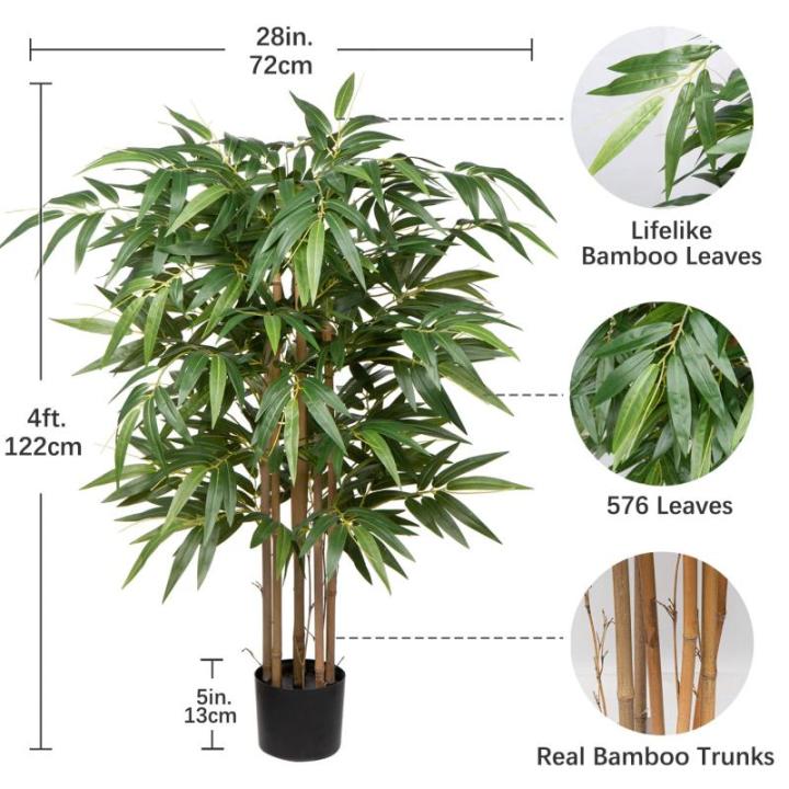 Bamboeplant, , groot, kunstboom, groot, 120 cm, kamerplant, kunstplant met 576 bladeren, grote , decoratieve ambus,
