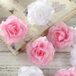 Kunstbloemkoppen, 50 stuks, kunstbloemen, rozen, voor bruiloft, feest, decoratie, doe-het-zelf (diameter 6 cm, wit en roze)
