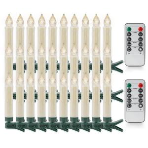 10,5 cm Set van 30 Vlamloze LED Plastic Clip Taper Kaarsen met Afstandsbediening voor Kerstboom, Waterbestendig Batterij Aangedreven Mini Clip-On Kaarsen met Timer, 2 Afstandsbedie