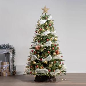 Vordekorierte Künstliche Weihnachtsbäume, Weihnachtsbaumschmuck, Rattan-Baumrock-Zubehör, Hochwertiger Kiefernbaum mit Scharnier(180cm/6ft)
