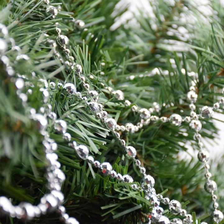 15M Kerstboom kralen guirlande Kerstboom ornamenten kralen lint | Kraaldiameter 8mm & 4mm | Kerstboomketting decoratie (zilver)