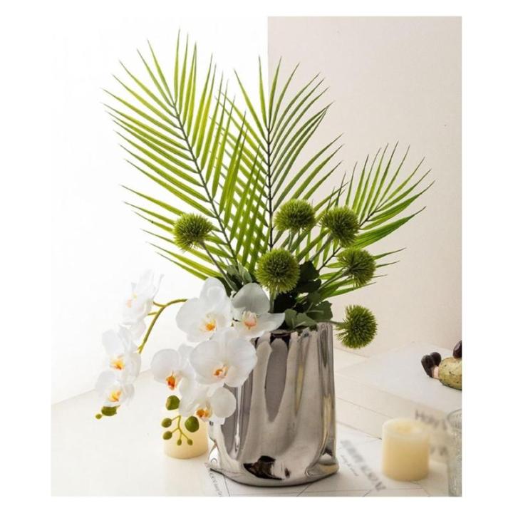 Kunstblumen Einfaches modernes künstliches Blumenarrangement – ​​leichte, luxuriöse weiße Kunstpflanze mit galvanisierter Vase, Kunstpflanzendekor für jeden Anlass