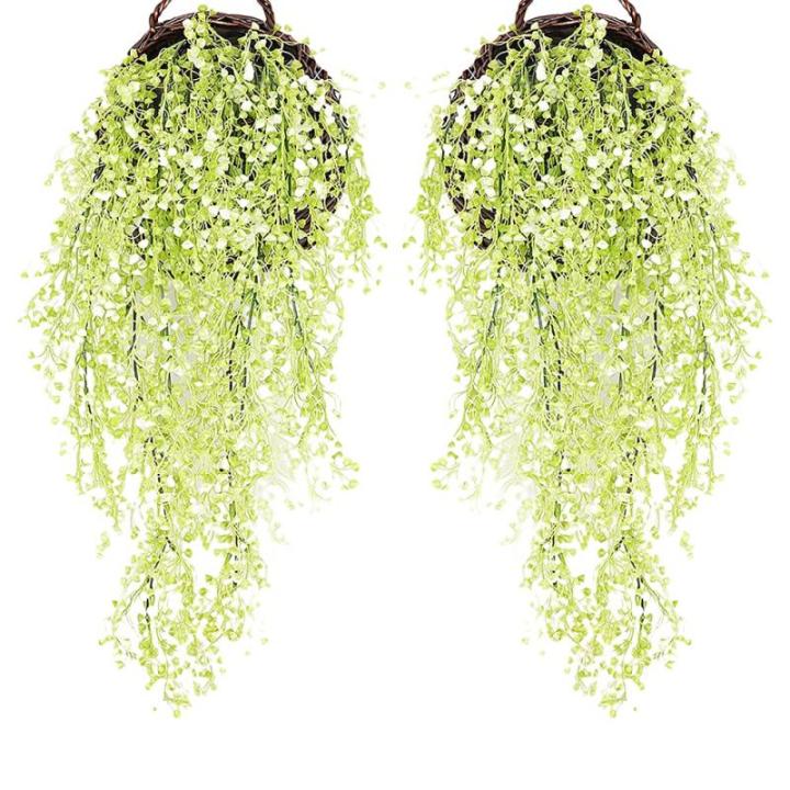 2 stuks opknoping mand kunstmatige bloem, kunstmatige bloemen op de muur, muur gemonteerde kunstmatige bloemen, kunstmatige bloemen buiten, kunstmatige hangende planten voor thuis,