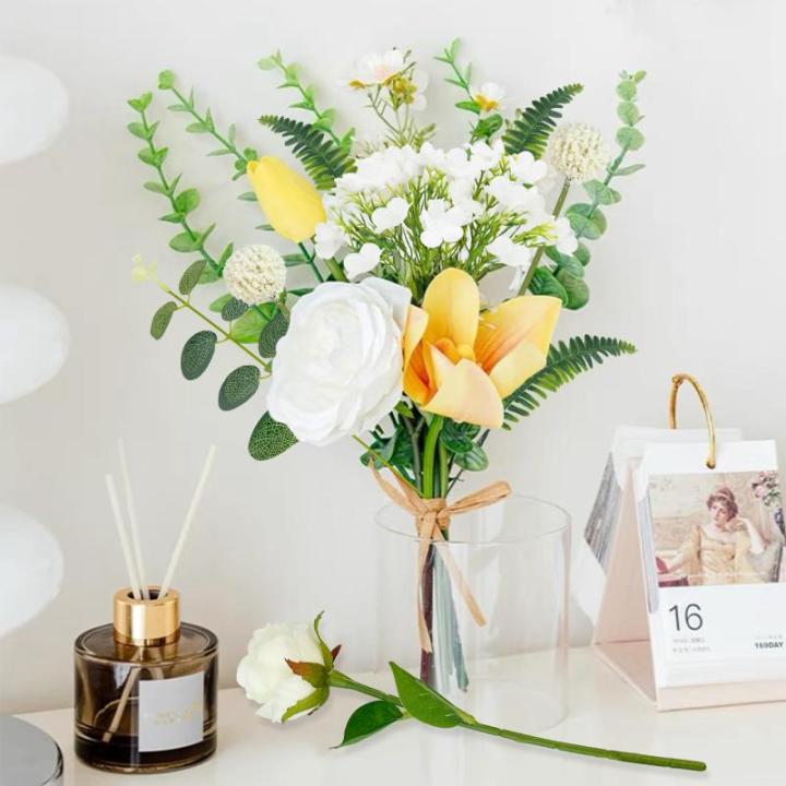 47 stuks en takken, witte , groen, eucalyptus, decoratieve takken, boeket, kunstboeket als echte rozen, eucalyptus voor doe-het-zelf , bruidsboeket,