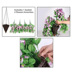 Kunstzijde hangende bloemen plantenmand voor lente zomer buiten buiten veranda decoratie, UV-bestendige nep nep wit ochtendglorie lange wijnstokken realistisch voor thuis balkon tu