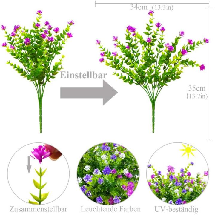 8 bundels , outdoor, weerbestendig, zoals echt, kunstplanten, uv-bestendige balkonplanten, plastic bloemen voor buiten, balkon, balkonbak, tuin, binnen en buiten