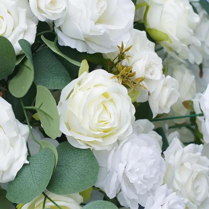 Weiße Rose Eukalyptus Blätter Blume Kugeln, gefälschte Blumen Rosen Kugeln für Mittelstücke Hochzeit Tisch Party Zubehör Bühne Straße Blei Floral (70cm)
