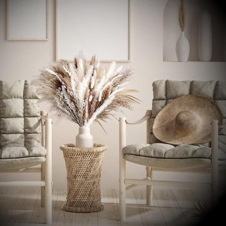 Gedroogde pampasdecoratie, gedroogde bloemen, natuurlijk, 60 stuks, doe-het-zelf, gedroogde bloemen, boeket, ideaal voor boho, woonkamer, bruiloft, slaapkamer en vazen (LZGSGO-0104