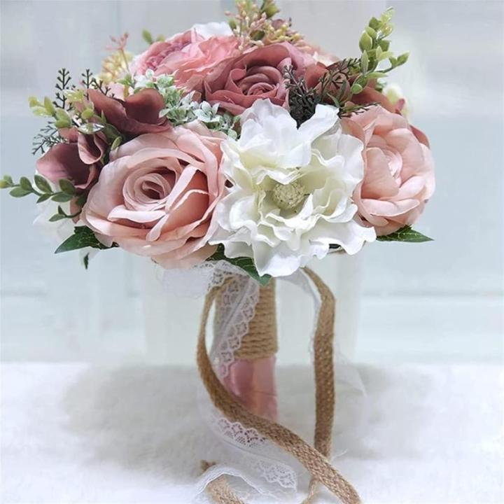 Hochzeitsstrauß for die Braut mit künstlichen Blumen, DIY-Sträuße, romantischer Hochzeitsstrauß, Brautsträuße, künstliche Blumen(Pink)
