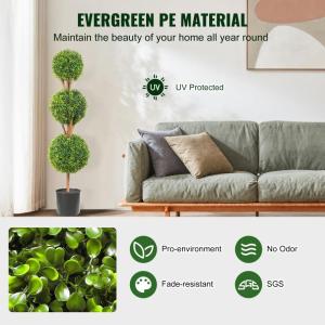 Buxusbal kunstmatig 122cm hoog tuin decoratie buxus in bloempot bal kunstplant van PE, hout, PP incl. 2 stuks decoratieve LED-verlichting en 10 stuks reservefbladen