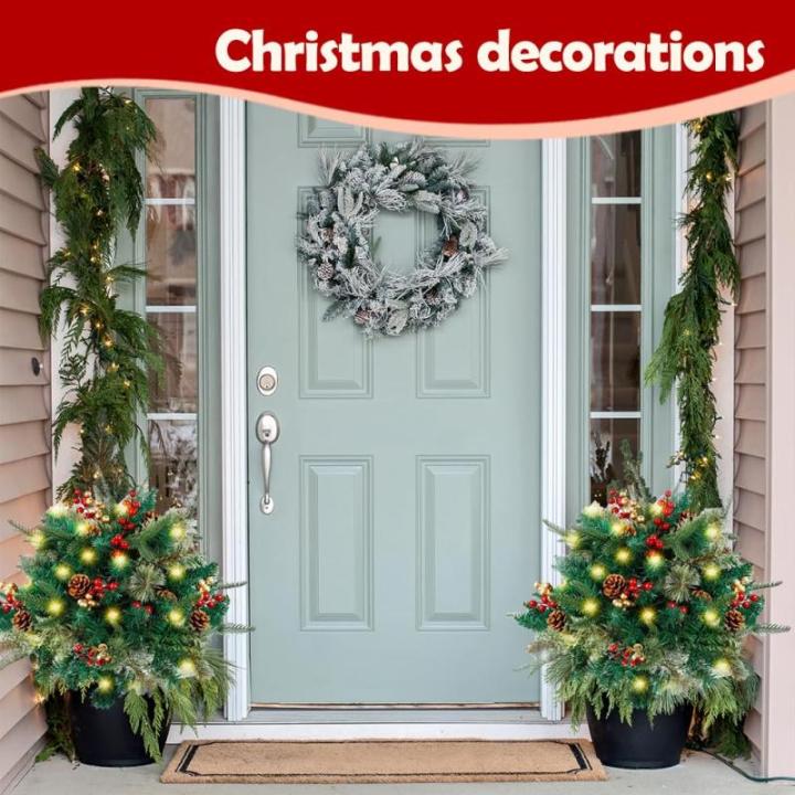 Verlichte kunstkersturnvulling, vakantiedecoraties voor buitenplanter, dozen, kerstversiering, driepoot staking en ledverlichting, 1 stuk