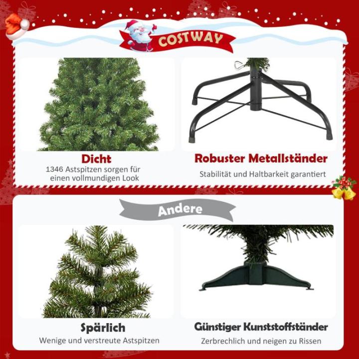 Kunstkerstboom, 180 cm/225 cm, dennenboom met metalen standaard, kerstboom 928/1346 twijgen, pvc-naalden, kunstboom, Kerstmis, klapsysteem, groen (225 cm)