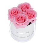 Rozenbox rond, 4 rozen, stevige bloemenbox, wit, 10 jaar houdbaar, cadeau-idee, decoratieve bloemenbox, roze, 14 x 13 x 13 cm