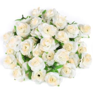 Kunstbloemkoppen, 50 stuks, kunstbloemen, rozen, voor bruiloft, feest, decoratie, doe-het-zelf (diameter 4 cm, crème)