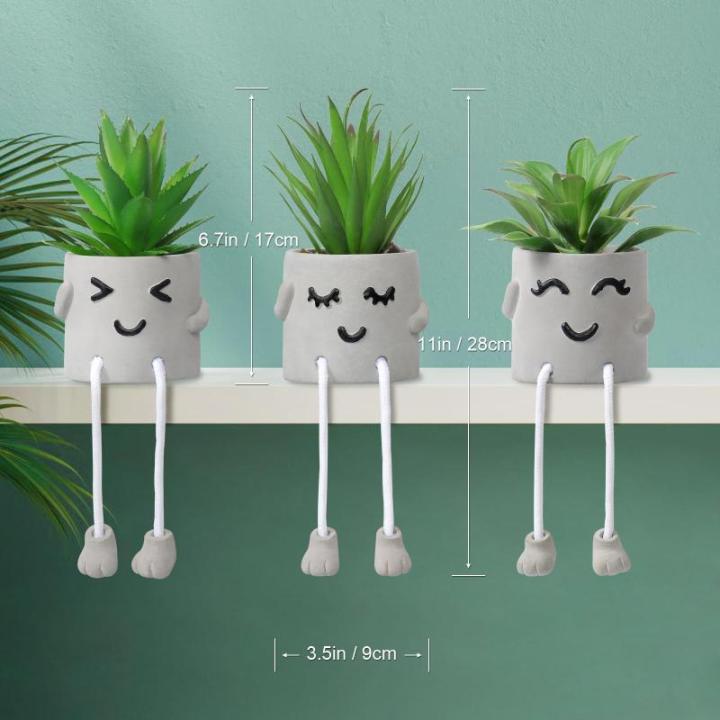 3 stuks kunstmatige vetplanten, echte planten met potten, emotioneel cement, potplant met hangende poten, decoratie, planten voor badkamer, tafeldecoratie, woonkamerdecoratie, vens