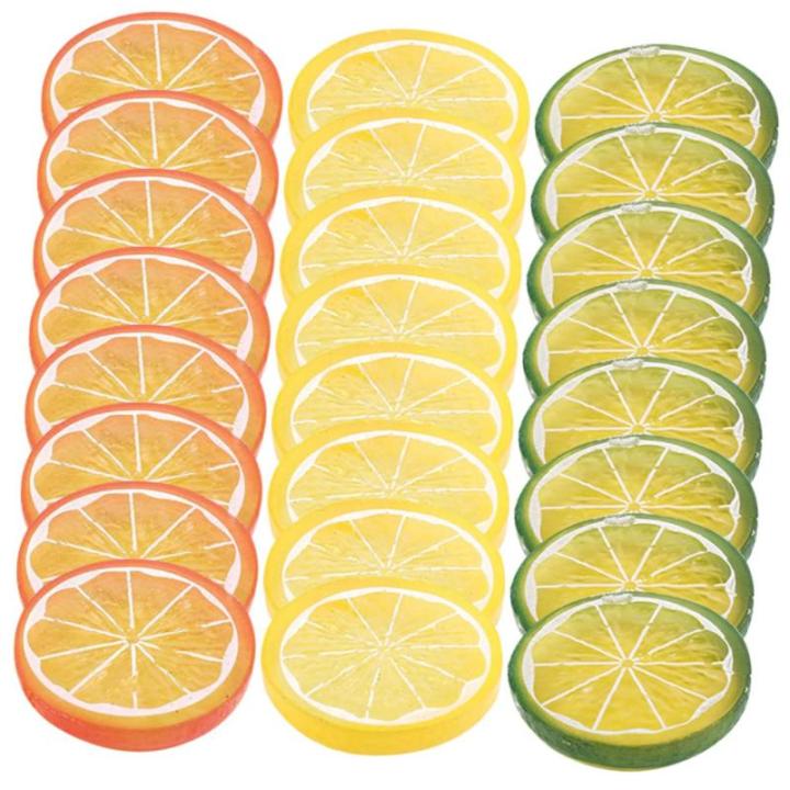 4 Sätze Nachahmung Einer Zitronenscheibe Gefälschte Zitrone Künstliche Zitronen Foto Fälschung Tisch Kalk Simulation Von Zitronenscheiben Zitrone-limetten-Scheibe PVC 24 Stück