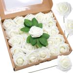 25 stuks kunstmatige witte rozen, boxset, bloemenschuimrozen, nepbloemendecoratie voor taartdecoratie, bruiloft, bloemstukken, verjaardagsdecoratie