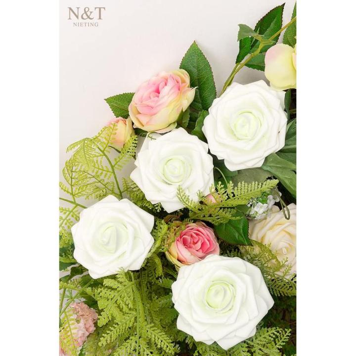 Kunstbloemen, rozen, 25 stuks, kunstrozen met stelen, kunstrozen van schuimstof, decoratie voor doe-het-zelf bruiloft, arrangementen, feesten, woondecoraties, ivoorwit