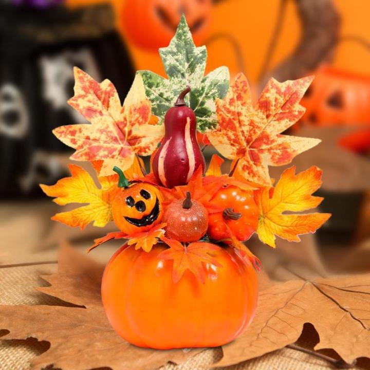 Halloween-Kürbisse, Ahornblätter, Ornament, Herbsternte, Dekor, neuartiges dekoratives Handwerk, Esstisch-Mittelstück für Geschäft und Büro, Style H