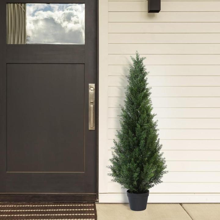 , grote cederboom, 125 cm, als echt in pot, kunststof, buitendecoratie, verpakking van 2 stuks
