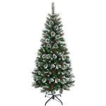 150/180/210/240 cm kunstkerstboom met rode bessen, sneeuwbedekte dennenboom met metalen standaard, pvc- en dennennaalden, kunstboom, kerstklapsysteem (180 cm)