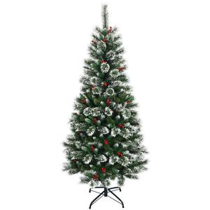 150/180/210/240 cm kunstkerstboom met rode bessen, sneeuwbedekte dennenboom met metalen standaard, pvc- en dennennaalden, kunstboom, kerstklapsysteem (180 cm)