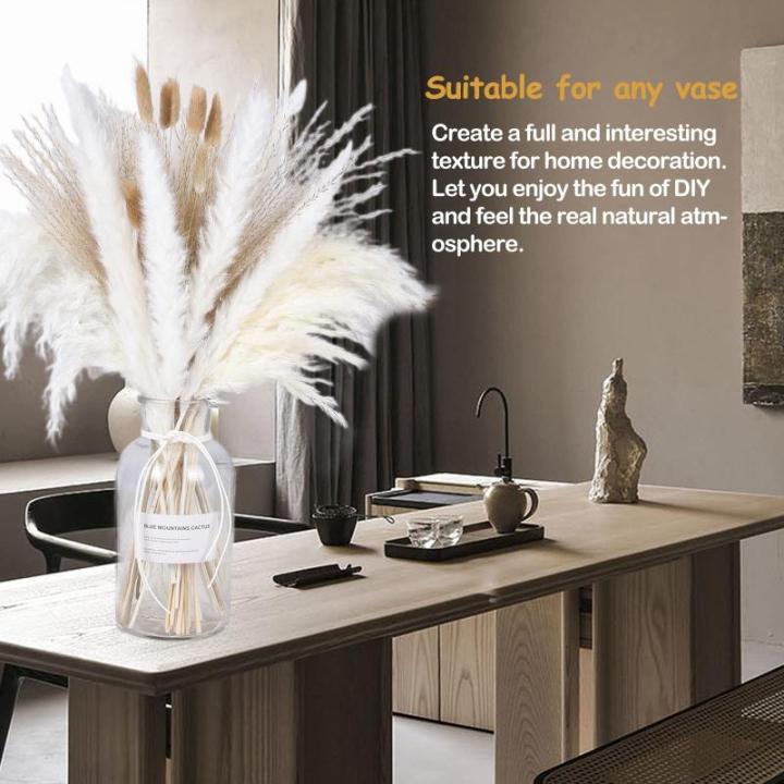 Pampas gedroogde bloemendecoratie, natuurlijk, 67 stuks, doe-het-zelf, gedroogde bloemen, boeket, ideaal voor boho, woonkamer, bruiloft, slaapkamer en vazen (LZGSGO-0102)