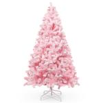 210 cm kerstboom bevlokt roze met volle vlokken decoratie met sneeuwvlokken, 1200 takpunten dennenbladeren van pvc en stabiele basis, kerstboom voor kerstdecoraties
