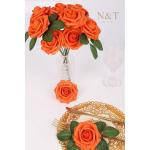 Kunstbloemen voor bruiloft, 25 stuks, kunstrozen met steel, voor Moederdag, doe-het-zelf boho-decoratie, bloemstukken, bloemstukken, boeketten, tafels, woondecoraties, herfstoranje