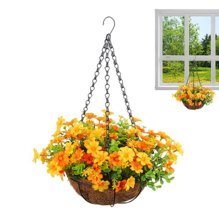Künstliche Hängende Blumen Für Den Außenbereich – Hängende Blumenkörbe Für Draußen, Hängender Gänseblümchenkorb-Blumentopf | Künstlicher Hängender Blumenkorb Für Zu