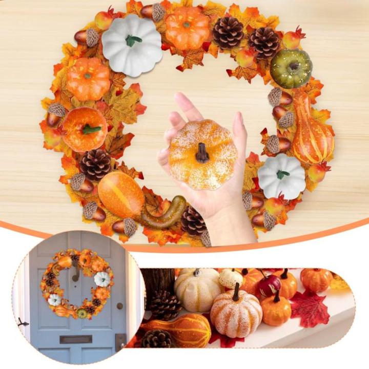 88 stuks Halloween kunstmatige pompoenen herfstdecoratie set pompoen esdoornbladeren eikelset dennenappels voor Halloween Thanksgiving feestelijke feestdecoratie accessoires