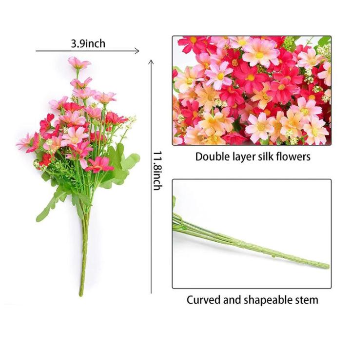 Kunstmatige Nep Zijde Bloemen 6 Bundels Faux Zijde Daisy Wilde Bloemen Groen Struiken Planten Plastic Struiken Indoor Boerderij Outdoor UV Bestand Tuin Planter Decoratie