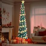 Pop-up spiraalvormige kerstboom, 150 cm, inklapbaar, met 5 m, 50 leds en sterpunt, kunstkerstboom voor thuis, woning, feest (B)