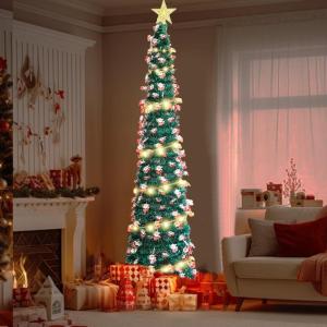 Pop-up spiraalvormige kerstboom, 150 cm, inklapbaar, met 5 m, 50 leds en sterpunt, kunstkerstboom voor thuis, woning, feest (B)