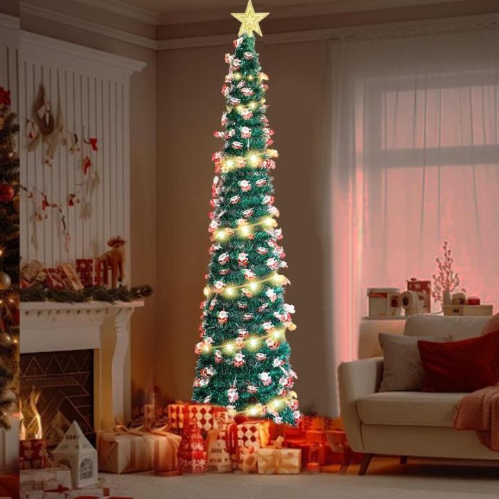 Pop-up spiraalvormige kerstboom, 150 cm, inklapbaar, met 5 m, 50 leds en sterpunt, kunstkerstboom voor thuis, woning, feest (B)