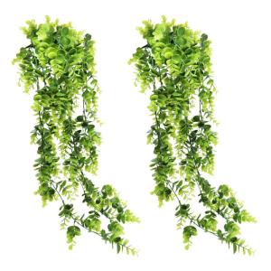 Kunstmatige eucalyptus klimop, 2 stuks, groene plastic planten wijnstok voor thuis, kantoor, tuin, bruiloft, feest, binnen- en buitenwanddecoratie