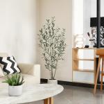 Olijfboom, kunstplant, 150 cm, kunstplant met levensechte vruchten, kunstolijfboom in witte pot, indoor decoratie (1 stuks)