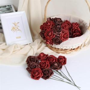 Glitterrozenboeket, kunstrozenboeket, doe-het-zelf boeket, glanzend, kunstrozenboeket, liefdescadeau, rozen, doe-het-zelf boeket, cadeaus voor Valentijnsdag (rood, 10 stuks)