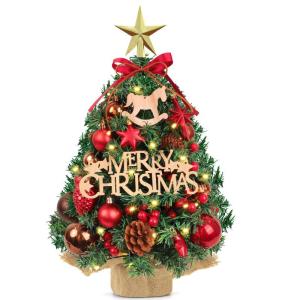 Mini-kerstboom, 45 cm, kleine kerstboom met verlichting, plastic kleine kunstkerstboom, kunstkerstboom met led-decoratie voor tafel, kerstdecoratie