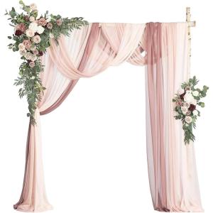 Künstliche Hochzeitsbogenblumen (5er-Pack) mit 2 Blumengirlanden und 3 durchscheinenden Gaze-Drapierstoffen für Hochzeitsfeier, Kaminsims, Tischläufer, Heimdekoration, 9